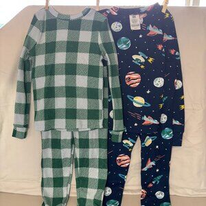 Saint Eve boys thermal pjs 4 piece set, space & green plaid - NWT